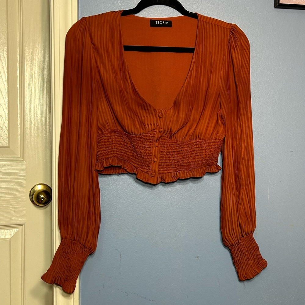 Storia Orange Long Sleeve Cropped Top